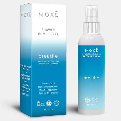 MOXE Breathe Eucalyptus & Peppermint Shower Mist - 4 Ounces, Natural Essential Oils for Aromatherapy