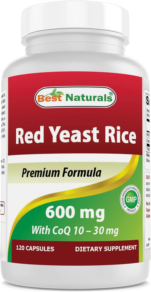 Best Naturals Red Yeast Rice with CoQ10, 120 Capsules, Cardiovascular Formula, 600 mg Red Yeast Rice