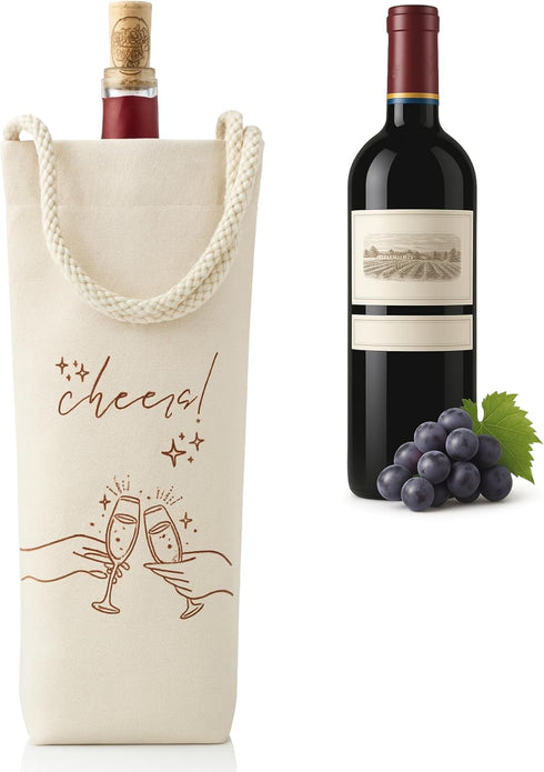 Jacob Bicerri Reusable Canvas Wine Gift Bag with Rope Handle - Cheers