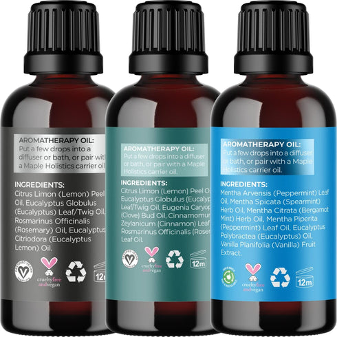 Set Maple Holistics Essential Oils - Day and Night Essential Oil Blends for Diffuser with Protect Defend and Chill