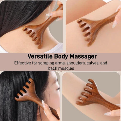 viviyoo Premium Gold Sandalwood Wide Tooth Comb - Wooden Scalp Massager & Gua Sha Tool for Lymphatic Drainage, Head