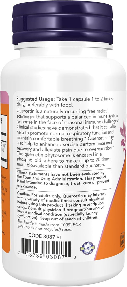 NOW Supplements Quercetin Phytosome 250mg, 90 Vcaps for Balanced Immune System Support