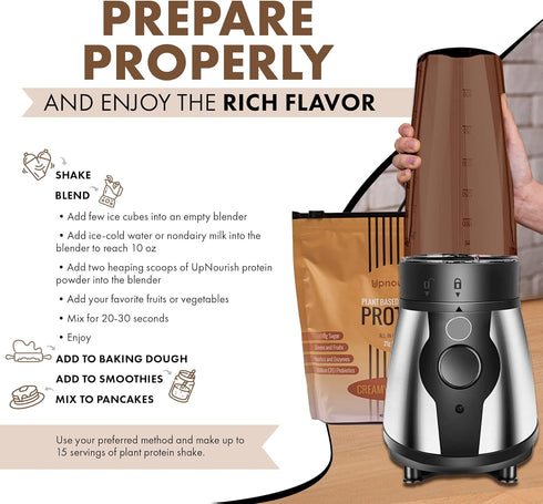 UpNourish Chocolate Vegan Protein Powder - Meal Replacement Shake, Gluten Free, Packed with Essential Vitamins