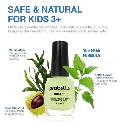 Probelle Anti-Bite Nail Biting Treatment for Kids & Adults, No Bite Nail Polish Deterrent, 0.5 fl oz