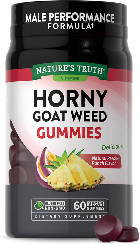 Nature's Truth Horny Goat Weed Gummies with Maca Root, 60 Count, Vegan, Non-GMO, Gluten Free, Passion Punch