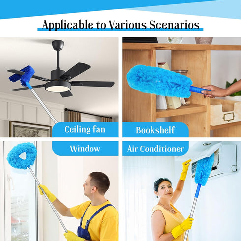 Ceiling Fan Blade Cleaner with Extension Pole - 4 Pcs Reusable Microfibre Duster for High Ceilings, Walls, Furniture