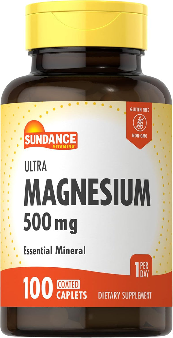 Magnesium Oxide 500mg | 100 Coated Caplets | Vegetarian Supplement by Sundance