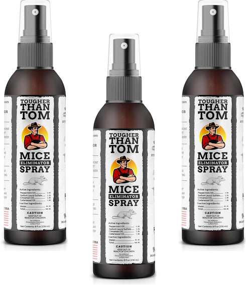 Tougher Than Tom Mouse Repellent Spray – 3 Pack - 8 fl oz Premium Cinnamon and Peppermint Oil Spray for Rodents,