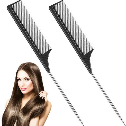 Leinuosen 2 Pack Rat Tail Combs, Steel Pin Teasing Comb for Sectioning, Parting, Styling Hair, Heat Resistant