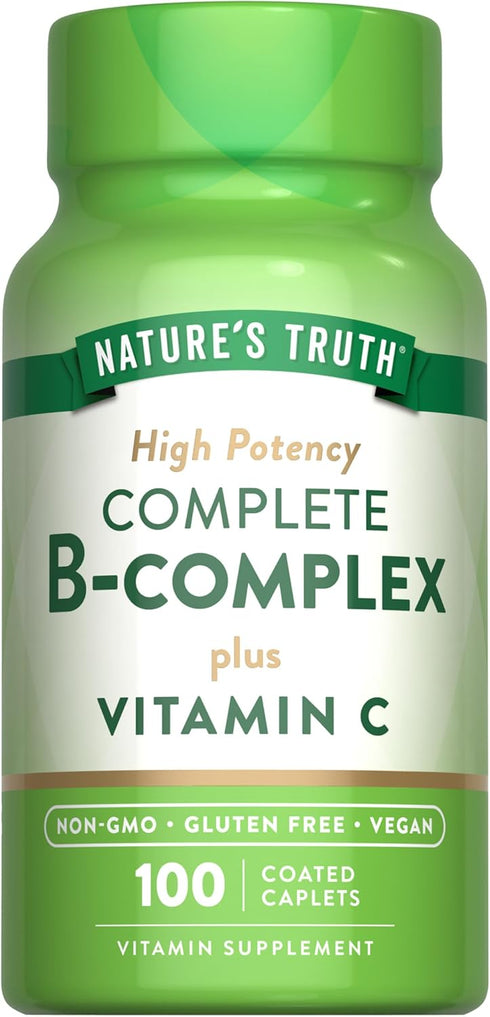 Nature's Truth Vitamin B Complex Plus Vitamin C, 100 Caplets, Vegan, Non-GMO & Gluten Free Supplement