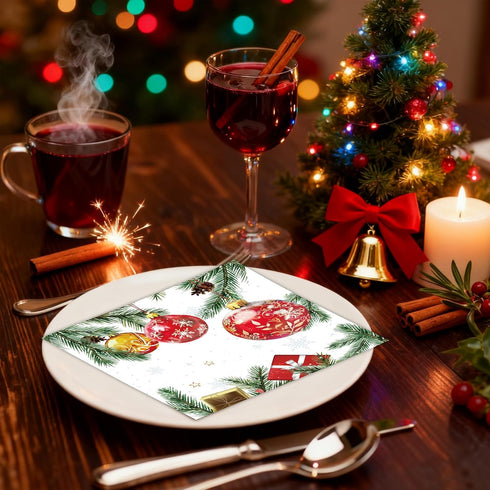 HiEnjoin 50PCS Christmas Paper Napkins - Disposable Xmas Balls Holiday Napkins Snowflake Holly Pine Cone Paper Napkins