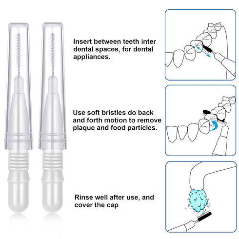 BBTO 100 Pcs Braces Dental Brush Flosser, Interdental Brush Toothpick, Oral Dental Cleaning Tool, White