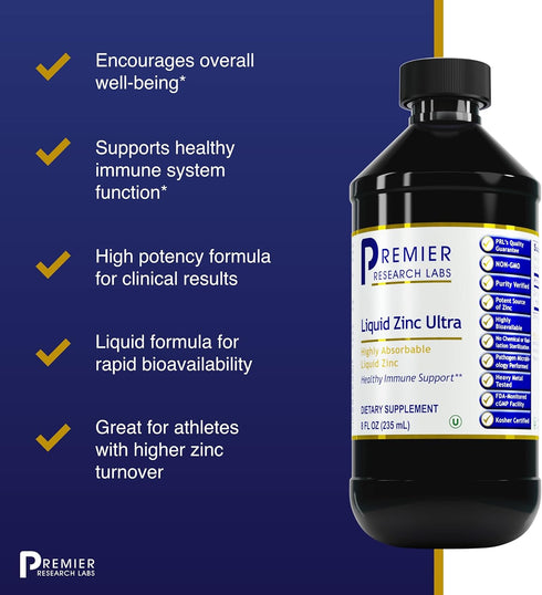 Premier Research Labs Liquid Zinc Ultra Supplement for Immune Support & Well-being, 8 fl oz