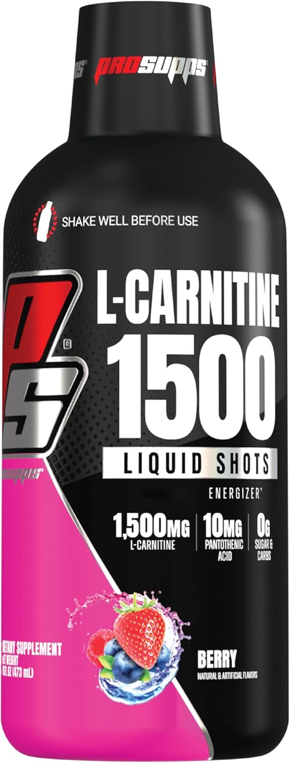 PROSUPPS L-Carnitine 1500 Stimulant Free Liquid Shots for Men and Women - Energizer Workout Drink, 31 Servings, Berry