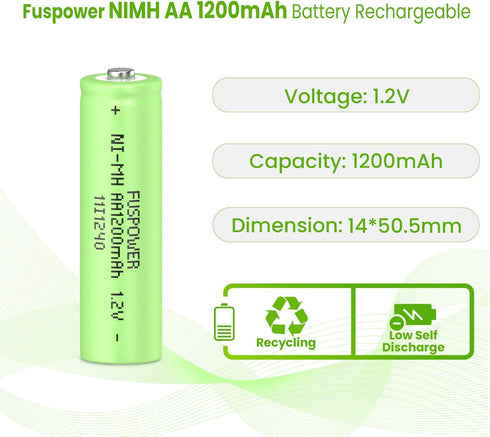 Ni-MH AA Rechargeable Batteries AA 1.2V 1200mAh Nimh Rechargeable Batteries for Solar Lights, Recharge up to 1000 Times (12 Count (Pack of 1))