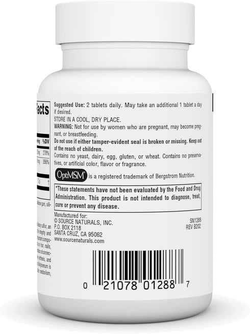 Source Naturals MSM (methylsulfonylmethane), Dietary Sulfur Supplement, 1,000 MG, 60 Tablets