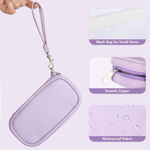 Teircno Portable Tampon Storage Bag,Tampon Holder for Purse, Small Organizer Bag with Handle, PU Period Pouch, Small