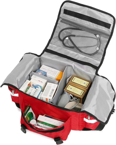 Empty First Aid Bag for Emergency Trauma Medical Organizer, Shoulder Carry Bag 13 x 9 x 7, Red