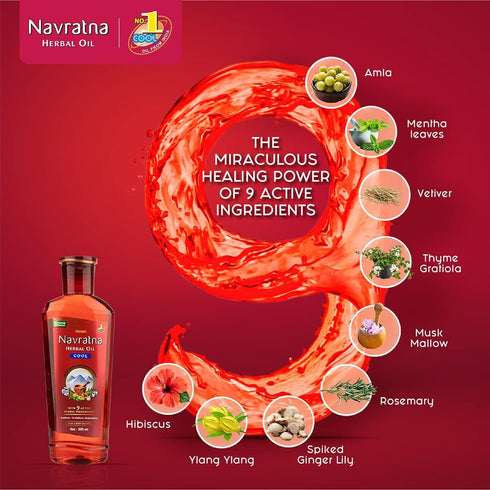 Navratna 9 3.38 Oz/100ml Ayurvedic Cool Oil | with Active Herbal Ingredients | Relaxing Head Massage Oil | Revitalizes