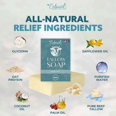 Beef Tallow Soap Bar All Natural Grass Fed Unscented Soap for Eczema, Dry, Itchy, Sensitive Skin