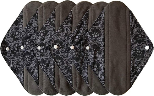 Sigzagor 6 Pieces 12 Inch Heavy Flow Charcoal Bamboo Mama Cloth/Menstrual Pads/Reusable Sanitary