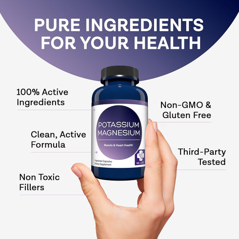 MD. Life Potassium Magnesium Supplement - 90 Capsules, High Absorption Magnesium Complex for Vascular Health