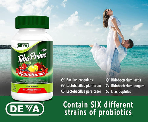 DEVA Tuba Prime Vegan Multivitamin Iron-Free, 90 Tabs, High-Potency Dietary Supplement with Antioxidants, 2-Pack