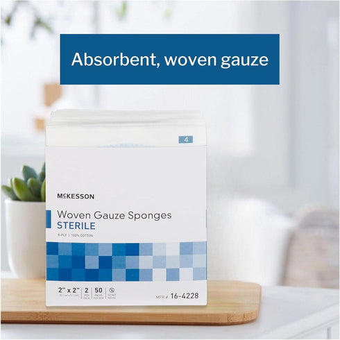 McKesson 8-Ply Sterile Gauze Sponges, 2" x 2", 50 Packs Total 100 Sterile Sponges