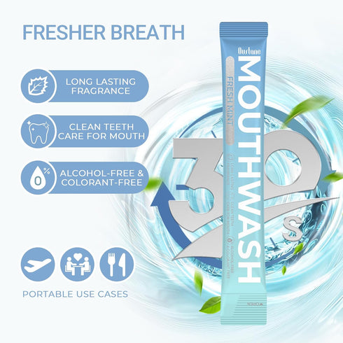 OUSTANE Packets 30 Count, 15ml Travel Size Original Mint Mouthwash Fluoride-Free, Alcohol-Free, Non-Burning, Gentle