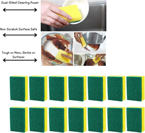 Set 14 5 Sponge and Microfiber Cloth Heavy Duty Scrub Sponges + Cleaning Cloths Multi-Purpose Kitchen and Household Use