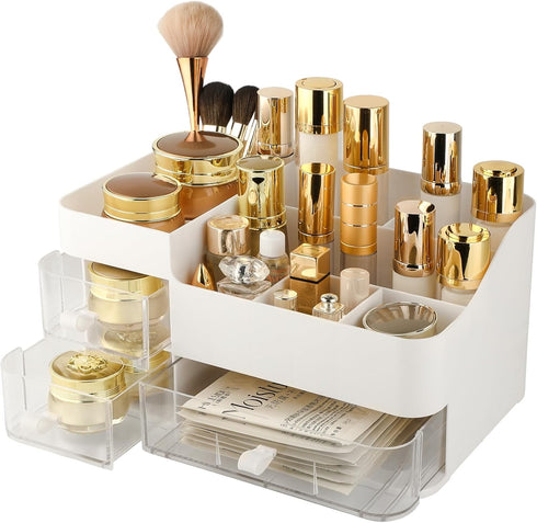 Makeup Organizer and Storage, Large Capacity Cosmetic Display Case with Drawer for Skincare, Brushes, Lipstick