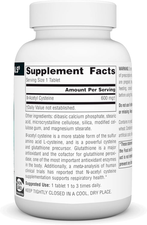 Source Naturals N-Acetyl Cysteine Antioxidant Support 600 mg Dietary Supplement That Supports Respiratory Health* - 120 Tablets