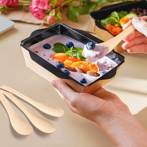 Bamboo Utensils Disposable - 100PK Bamboo Soup Spoons, 6.7" Compostable Spoons for Eating, 100% Biodegradable