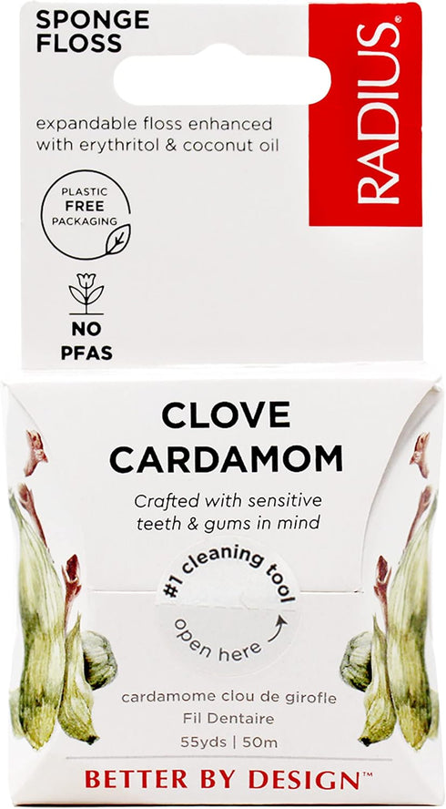 RADIUS Clove Cardamom Dental Floss 55 Yards Vegan & Non-Toxic Oral Care Boost & Designed to Help Fight Plaque Clear - Pack of 4