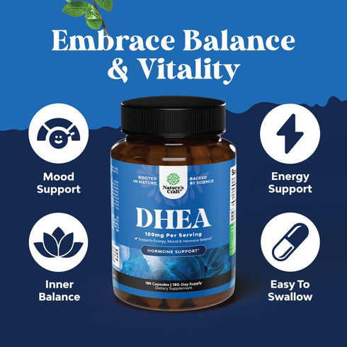 DHEA 100mg for Men and Women - Vegan High Strength Supplement for Enhanced Energy and Hormone Balance (6 Month Supply)