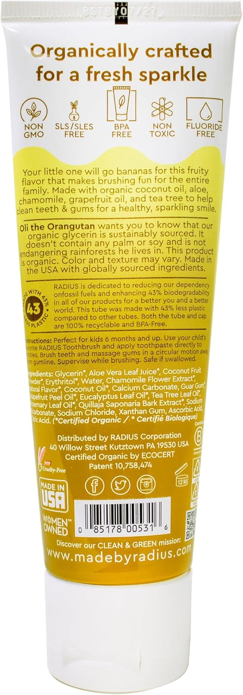 Radius USDA Kids Organic Toothpaste, Coconut Banana, 3 oz (1-Pack)