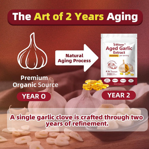 Skiseoy 9000mg 2 Immune 300 Aged Garlic Extract Odorless Years Organic Aged Garlic Supplements with Elderberry, Vitamin