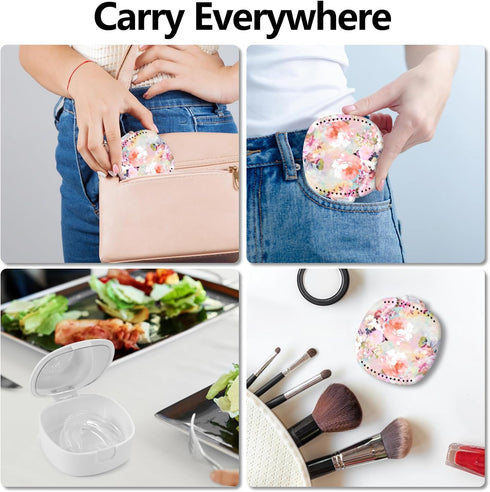 Retainer Case with Mirror, Mouth Guard Case, Orthodontic Aligner Case with Ventilation Holes, Pink Flower