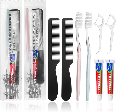 50pcs Disposable Toothbrushes with Toothpaste and Comb Floss - 4-in-1 Bulk Kit for Homeless & Hotel Use