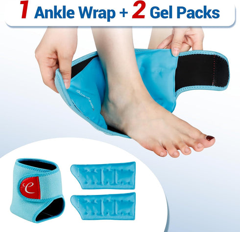 Comfytemp Ankle Ice Pack Wrap - 2 Reusable Gel Ice Packs for Swelling, Foot Pain Relief, Hot Cold Compression for