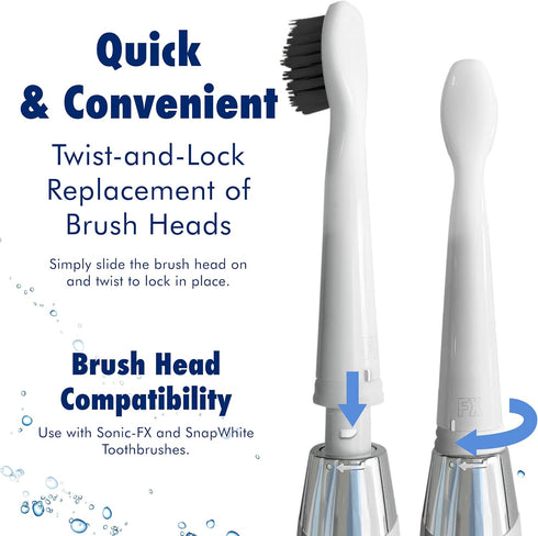 Replacement Electric Toothbrush Heads for Fairywill, Sonic-FX, SnapWhite, Pack of 8, Soft Nylon Charcoal Bristle