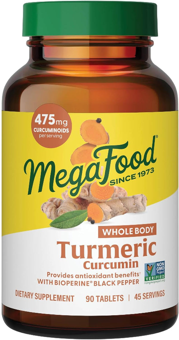 MegaFood Turmeric Curcumin Extra Strength - 90 Tabs, Whole Body Support with Black Pepper & Holy Basil