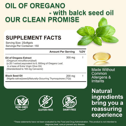 Satnkemi 4X 2-in-1 Immune 300 Oil of Oregano with Black Seed Oil Softgels | Strength Carvacrol & Thymoquinone| Formula