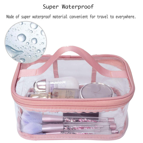 Toiletry Bag Makeup Cosmetic Clear Bag, Portable Waterproof Transparent Travel Storage in Pink