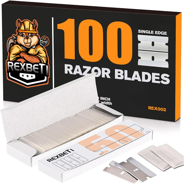REXBETI 100PCS Industrial Single Edge Razor Blades, Suitable for Removing Labels, Decals, Stickers, and Old Paint