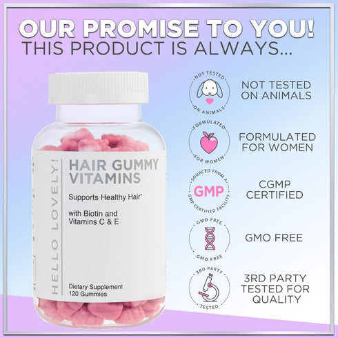 Hello Lovely! Hair Vitamins Gummies, 120 Gummy Bears, Biotin 5000 mcg, Vitamin E & C for Hair Growth