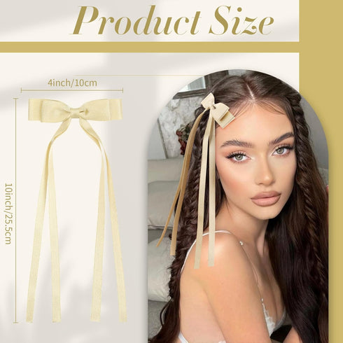 VOBOBE 2PCS Hair Bows for Women and Girls, Gold Tassel Ribbon Bowknot Hair Clips Barrettes