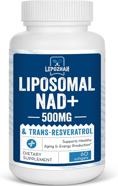 Liposomal NAD+ 500 mg + Trans-Resveratrol 300 mg, Superior Absorption True NAD Supplement for Cellular Energy