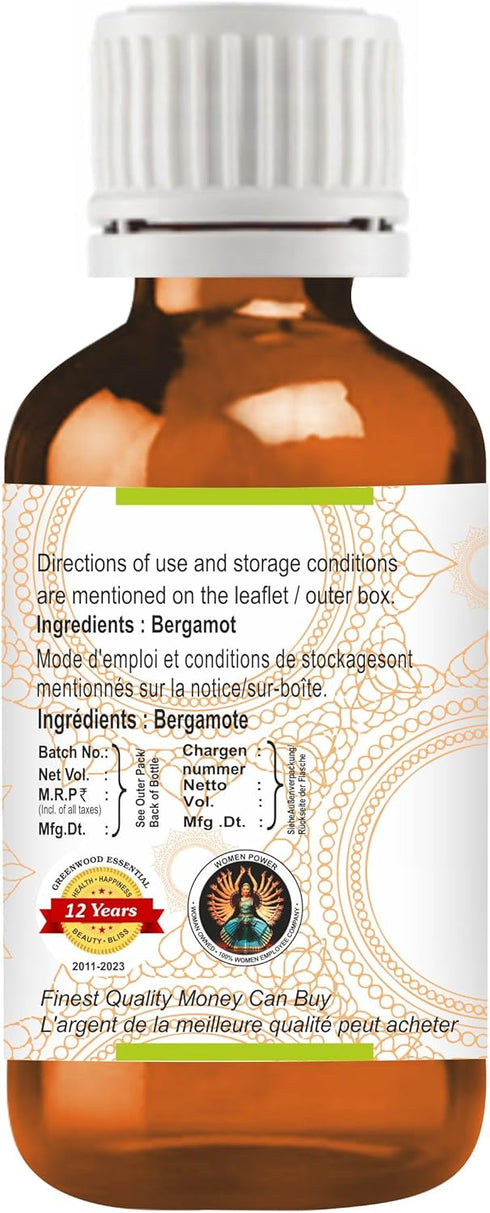 Pure Bergamot Essential Oil (Citrus bergamia) 50ml (1.69 oz) - Steam Distilled Essential Oil
