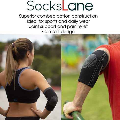 Cotton Compression Elbow Sleeves - 2 Support Braces for Pain Relief in Joints and Tendons
